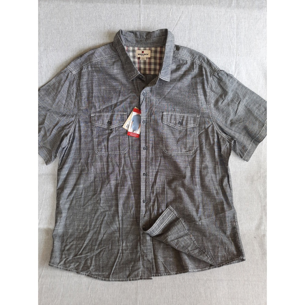 Woolrich Men 2XL Pure Cotton Atlas Solid Charcoal Gray Button's Shirt w Pockets